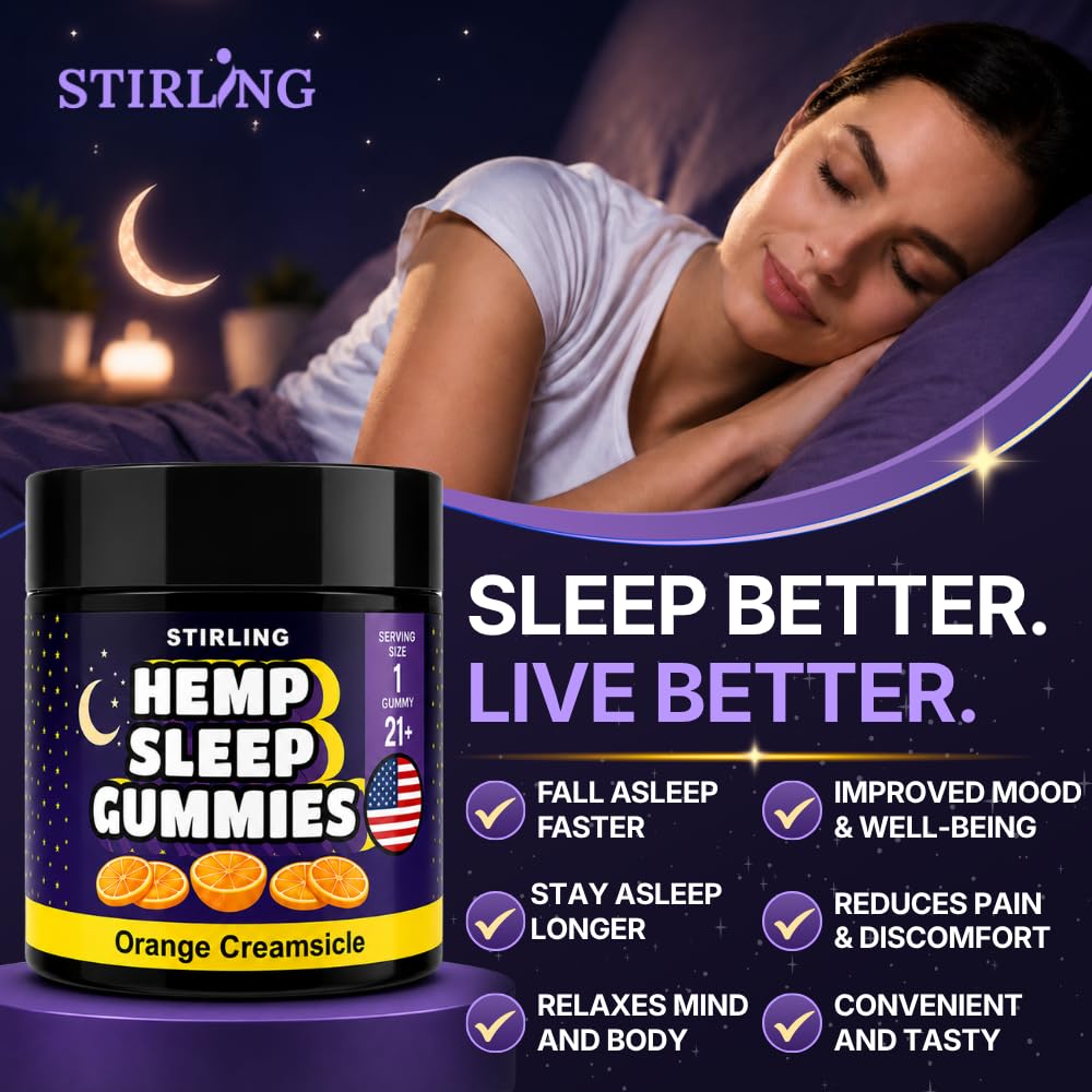 STIRLING Sleep Gummies with Hemp Seed Oil, Orange Creamsicle Flavor, 30 Count