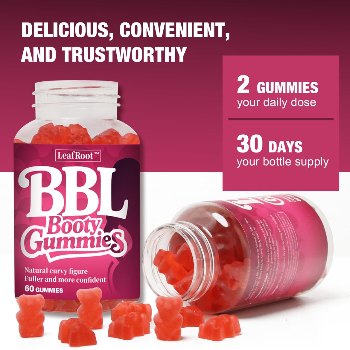 Leafroot BBL Gummies for Fitness Growth - 60 Gummies