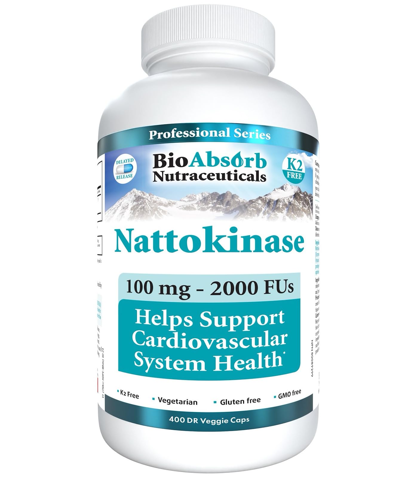 Bio Absorb Nutraceuticals Nattokinase Supplement Delayed Release Capsules, 400 Count