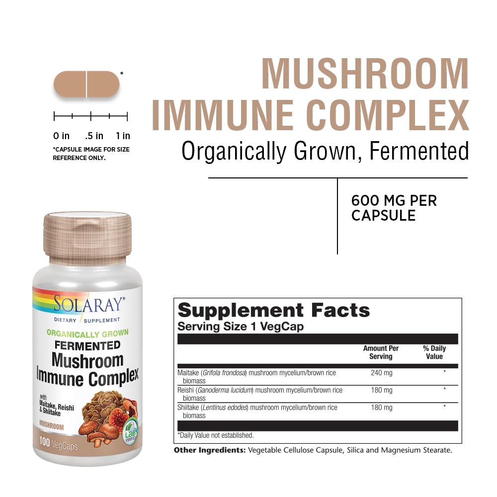 SOLARAY Maitake, Reishi, & Shiitake Mushroom Complex Veg Caps, 100 Count