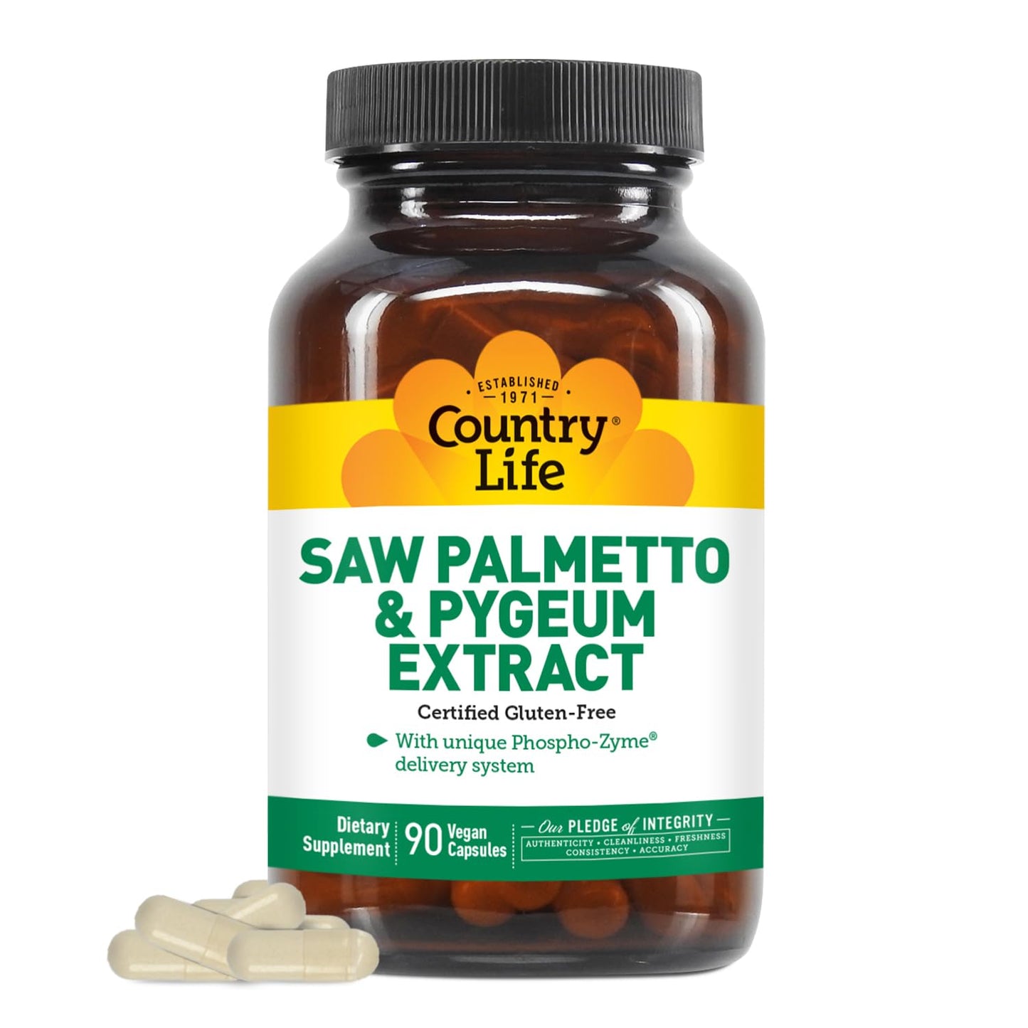 Country Life Saw Palmetto & Pygeum Extract Prostate Health Supplement for Men's Health Promotes Healthy Urinary Tract Function 90 Capsules