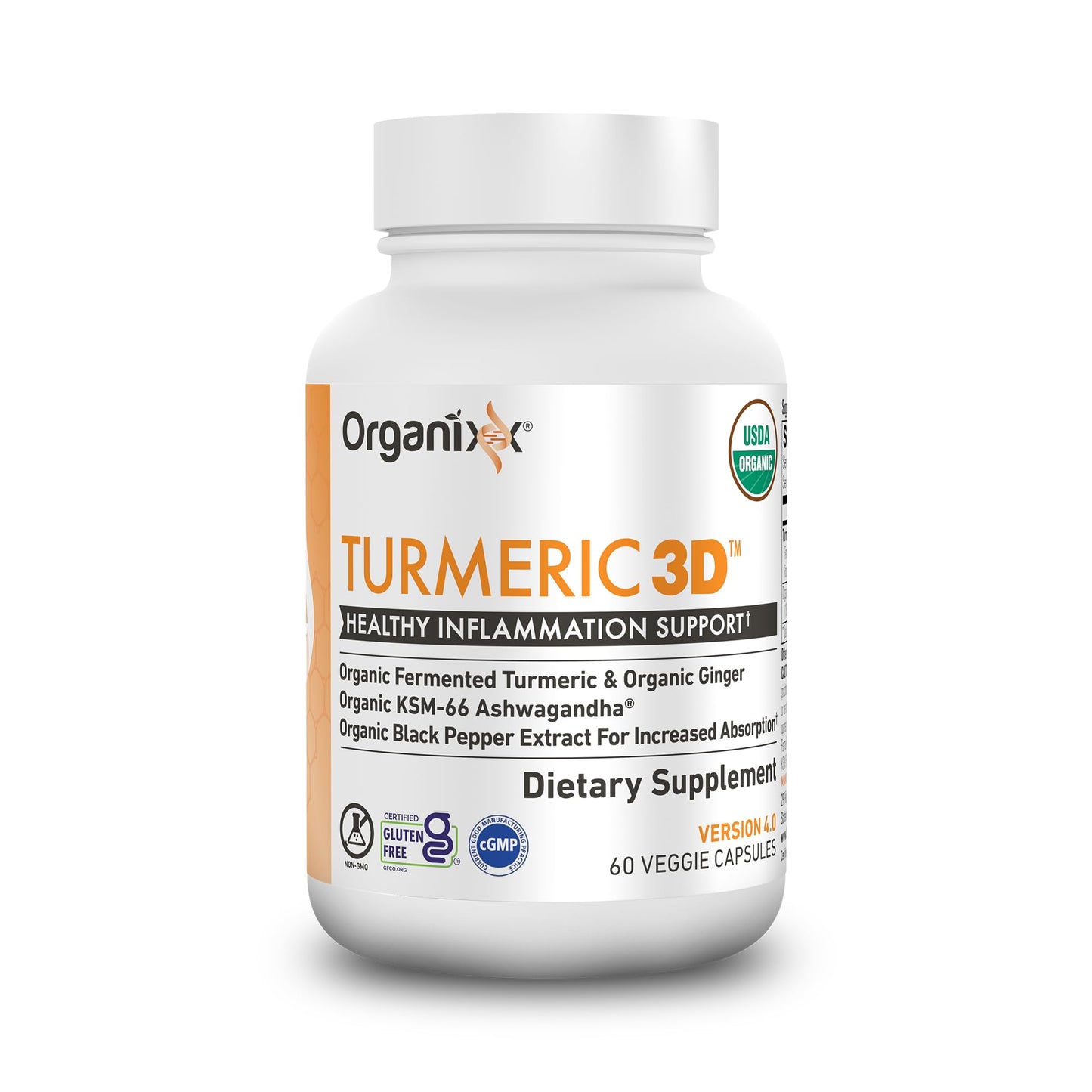 Organixx USDA Organic Turmeric Curcumin with Ashwagandha, Vitamin D & Ginger – Fermented for Maximum Bioavailability Capsules 180