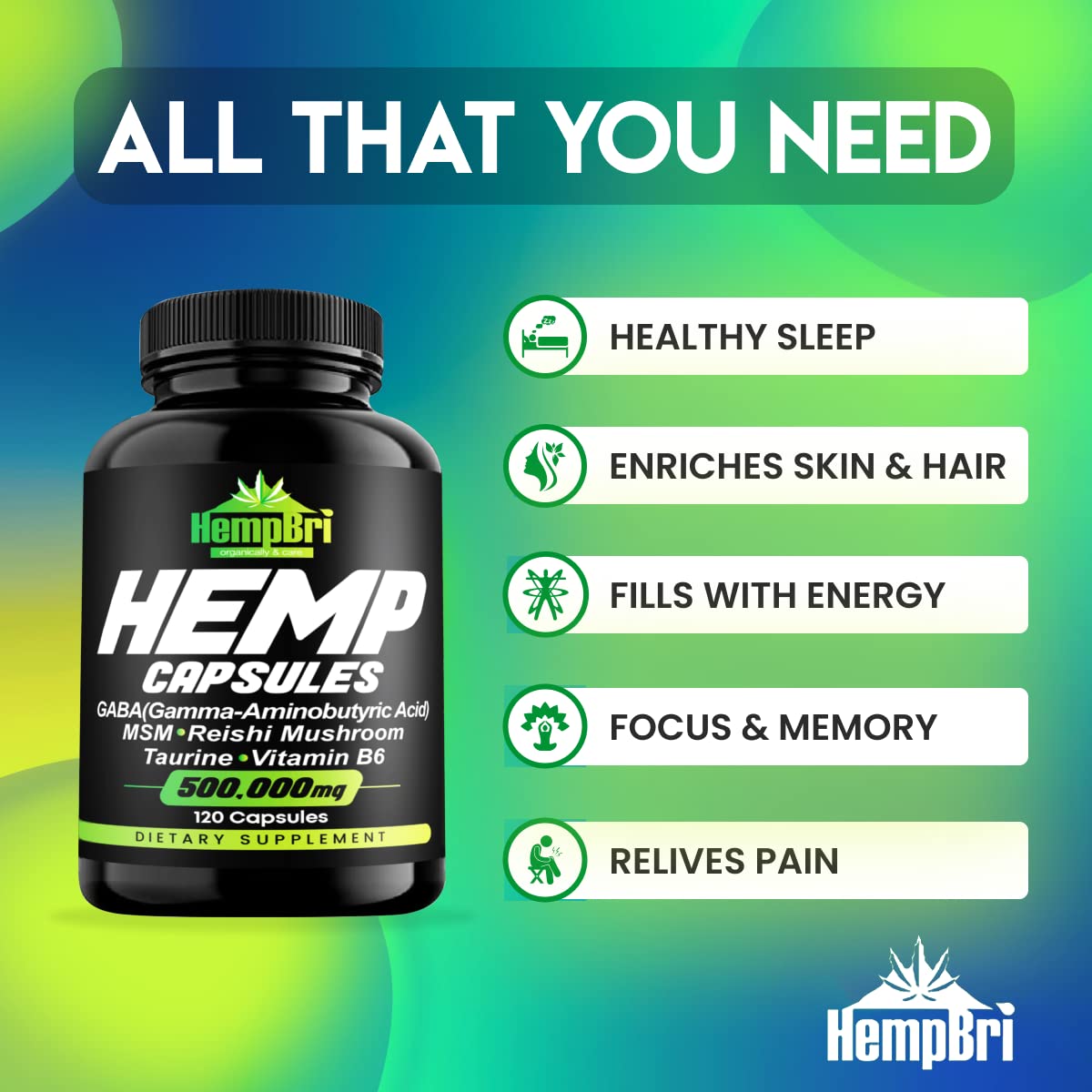 Hempbri Hemp Oil Extract Capsules & Tablets, 120 Count