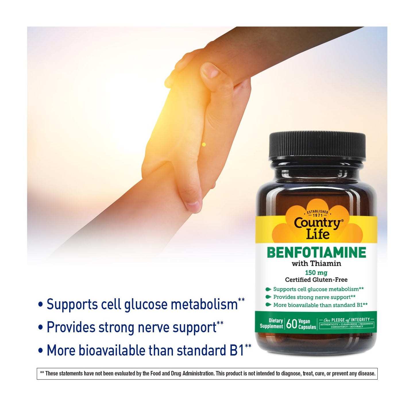 Country Life Benfotiamine with Thiamin Nerve Health Support Capsules, 60 Capsules