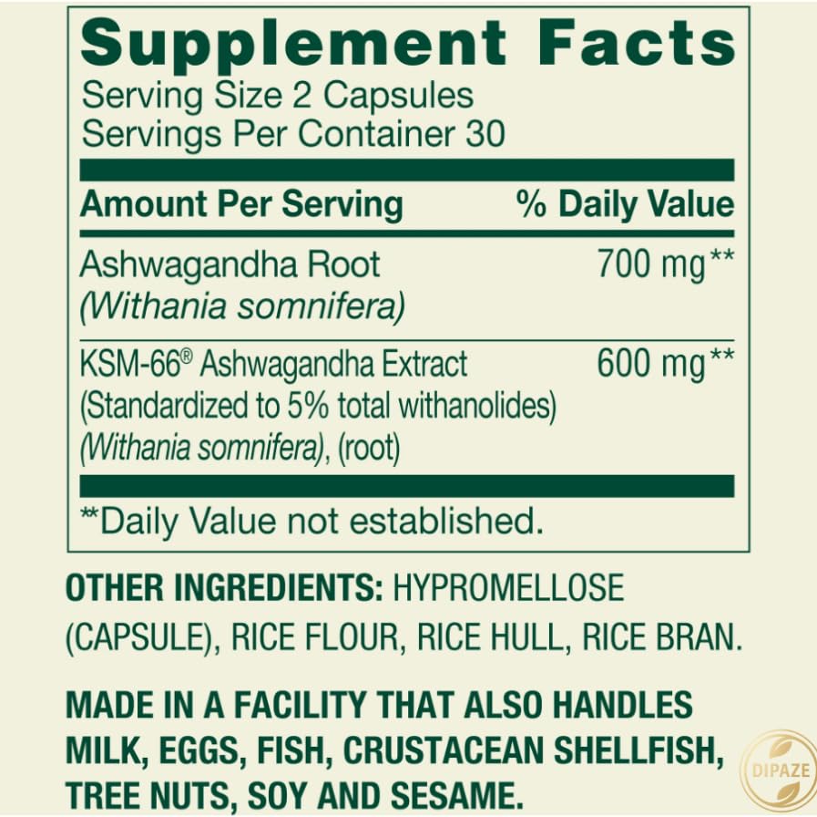 Generic Extra Strength Ashwagandha 1300 mg Capsules 60 Count
