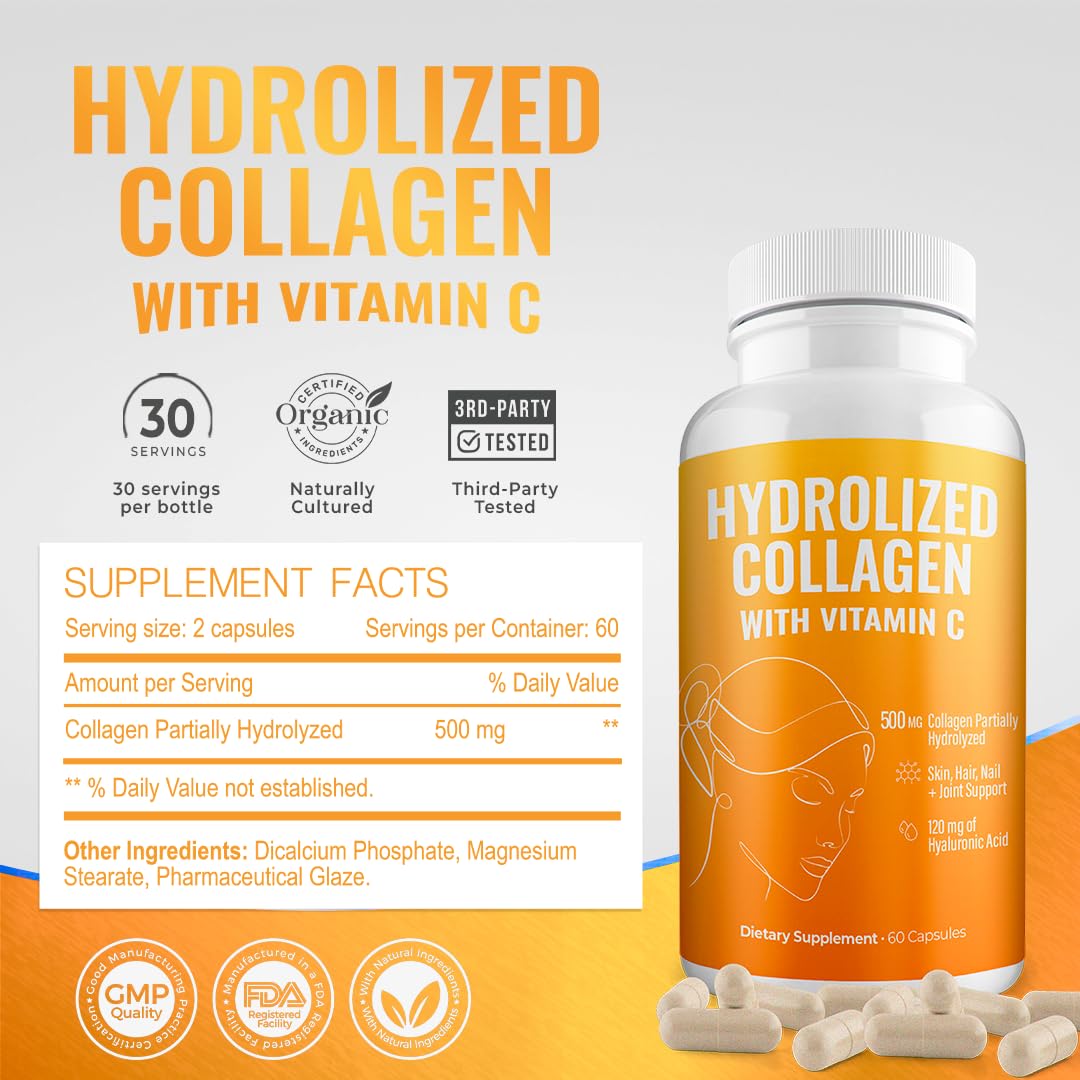Generic Aura Hydrolyzed Collagen with Vitamin C 500mg Capsules 60 Count