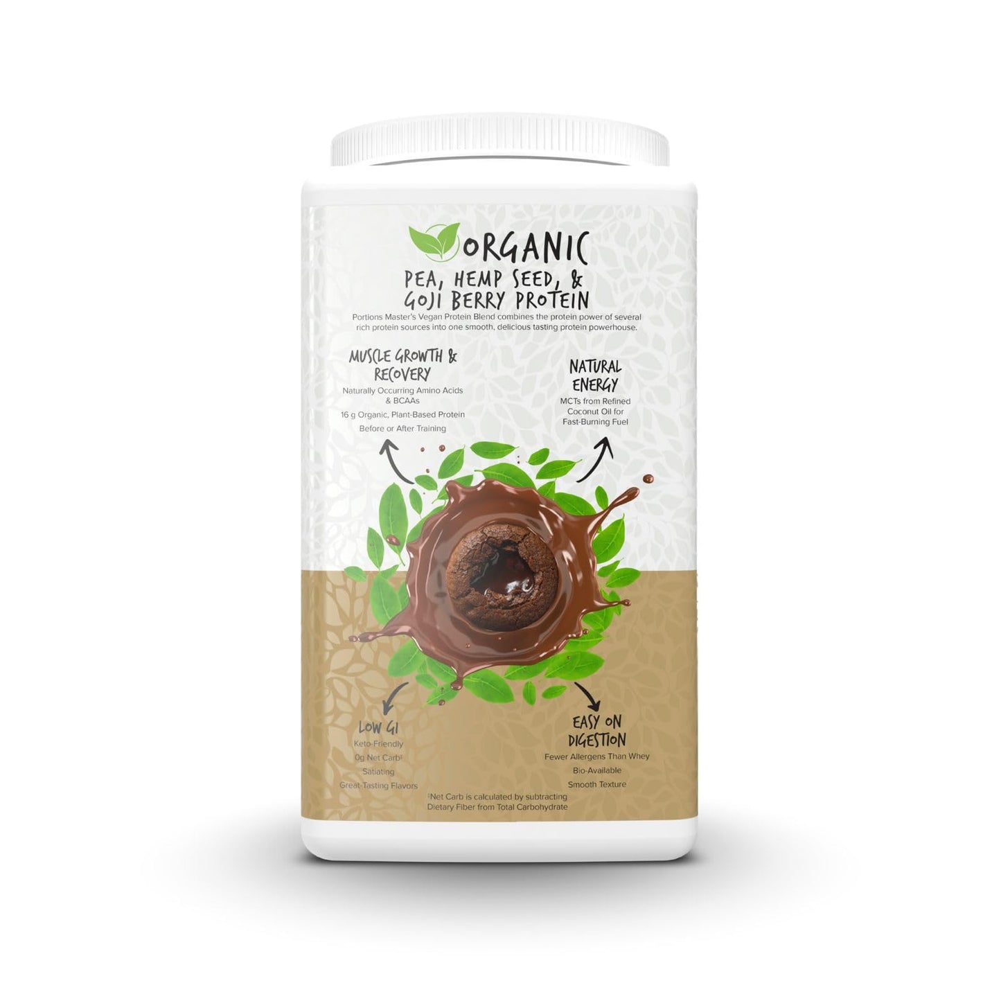 Portions Master Vegan Protein Blend, Pea Hemp Goji + MCT Protein Powder, Chocolate, 26.4 oz