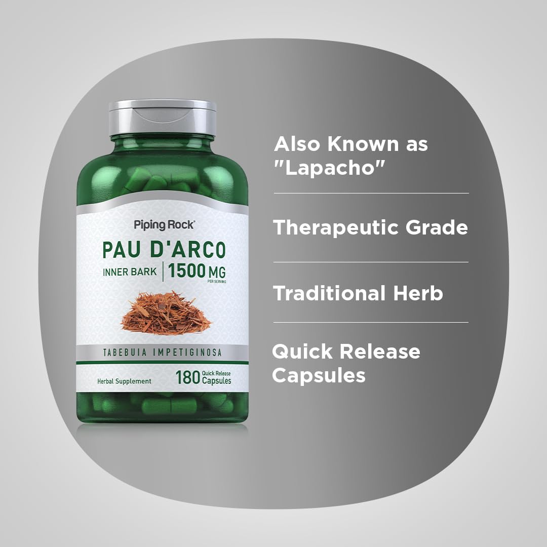 Piping Rock Pau D'Arco Capsules, 180 Count, Non-GMO, Gluten Free