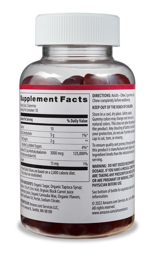 Amazon Basics Vitamin B12 3000 mcg Gummies, 100 Count