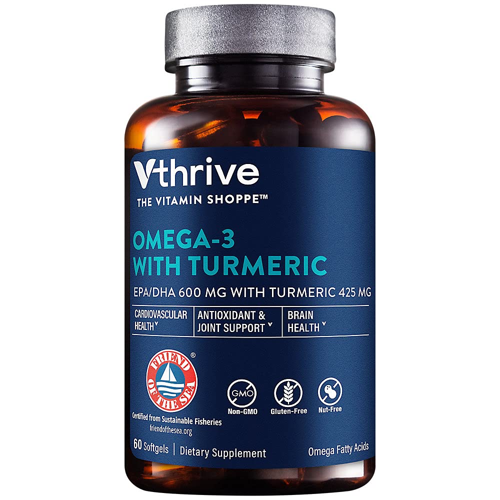 Vthrive Omega-3 with Turmeric EPA/DHA 600 mg with Turmeric 424 mg Softgels, 60 Count