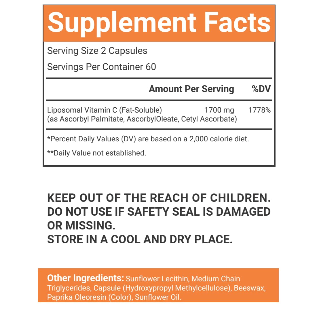 VitaCosmoX Liposomal Vitamin C Supplement 1700mg, 120 Capsules