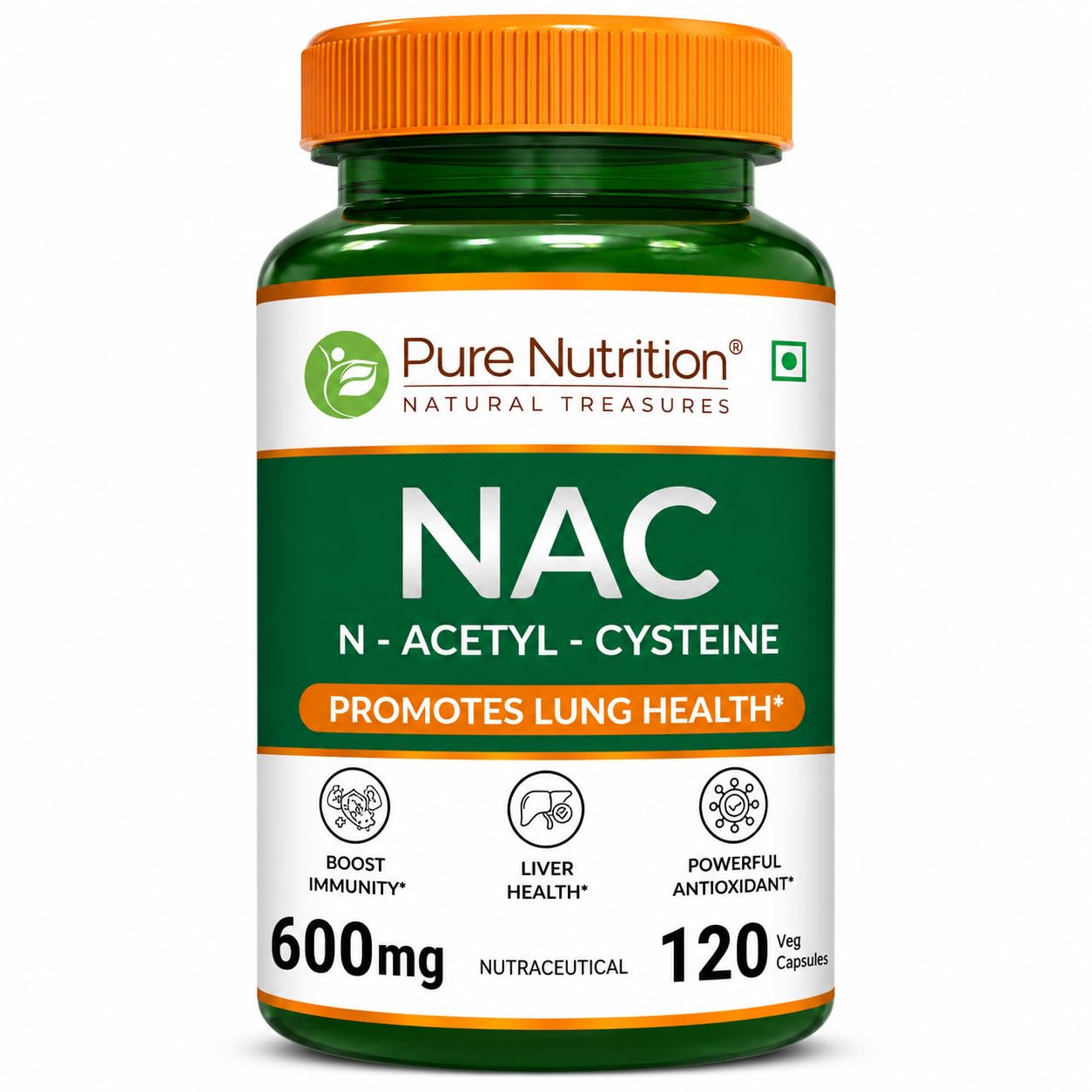 Pure Nutrition Natural Treasures NAC (N-Acetyl L-Cysteine) 600mg Capsule 120 Count