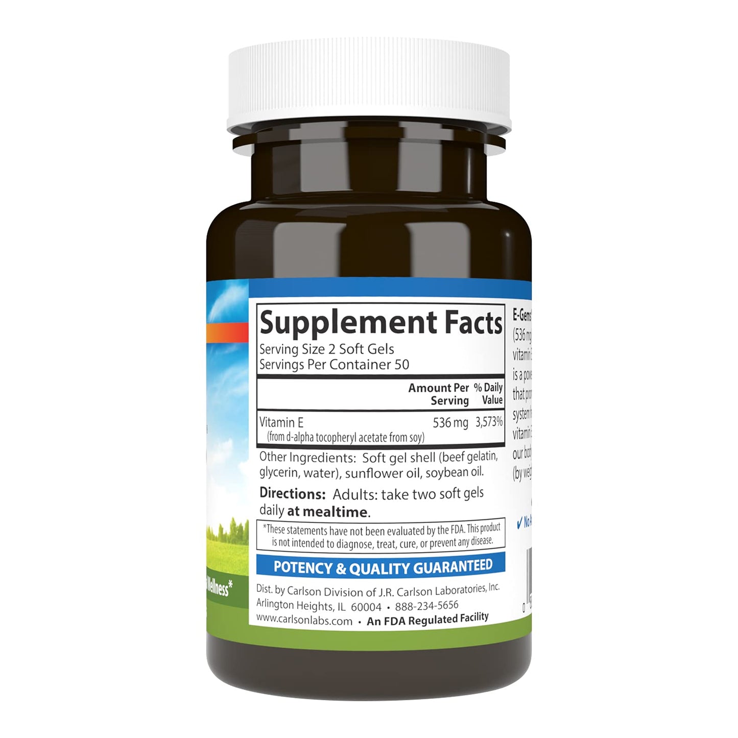 Carlson E-Gems 800 IU (536 mg) Natural-Source Vitamin E Softgels, 50 Softgels