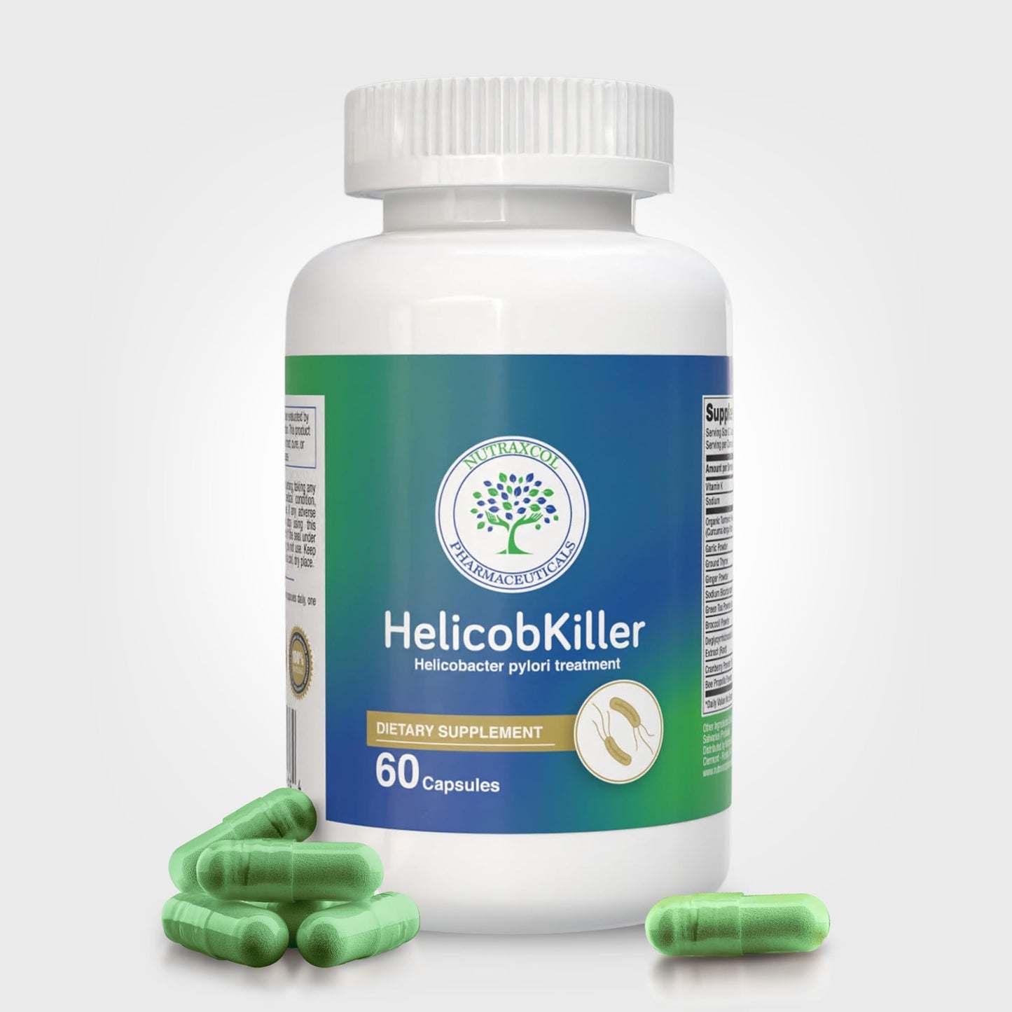 Nutraxcol Pharmaceuticals HELICOBKILLER Natural Digestive Support Supplement, 60 Capsules