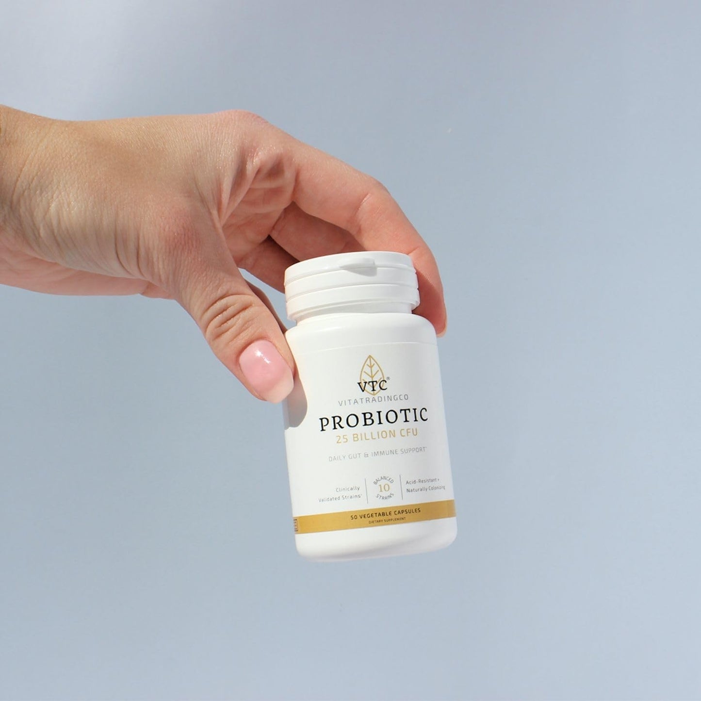 VTC Probiotic 25 Billion CFU, 10 Clinically Validated Strains, Daily Gut, Digestive & Immune Support, 50 Veggie Capsules