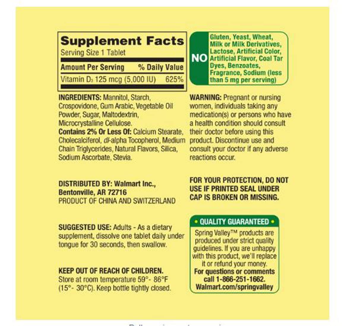 Generic Vitamin D3 Extra Strength Fast Dissolve Tablets Dietary Supplement, 125 mcg (5,000 IU), Strawberry Flavor, 90 Tablets