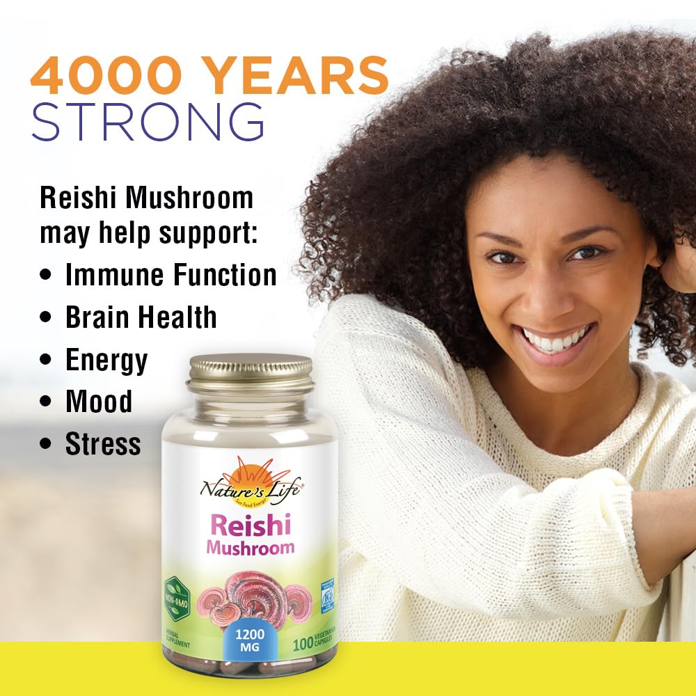 Nature's Life Reishi Mushroom 1200 mg Capsules, 100 Count