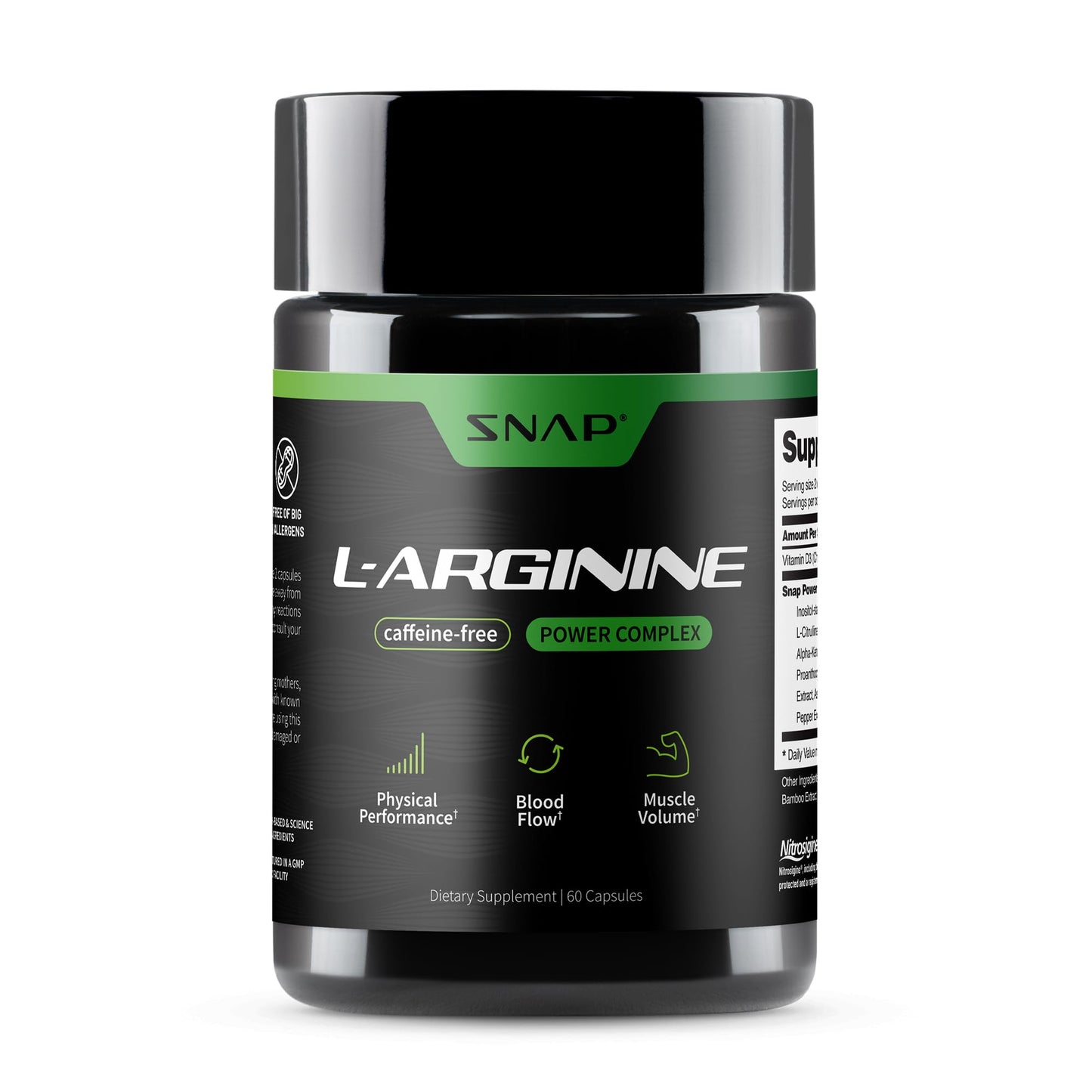 Snap Supplements L-Arginine Capsules with L-Citrulline, 60 Capsules