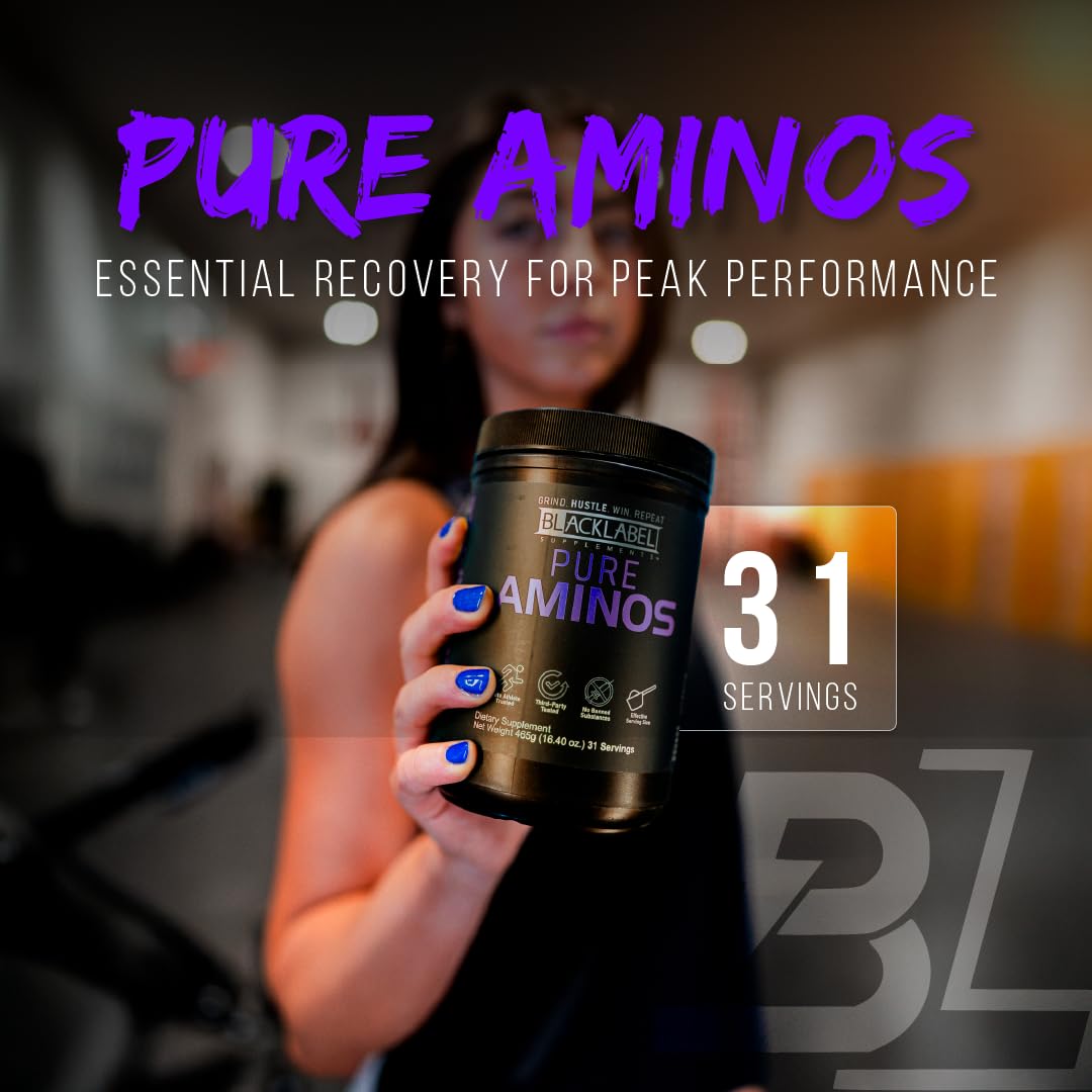 BLACKLABEL Supplements Pure AMINOS Essential Amino Acids Powder, Grape Crush, 16.4 oz