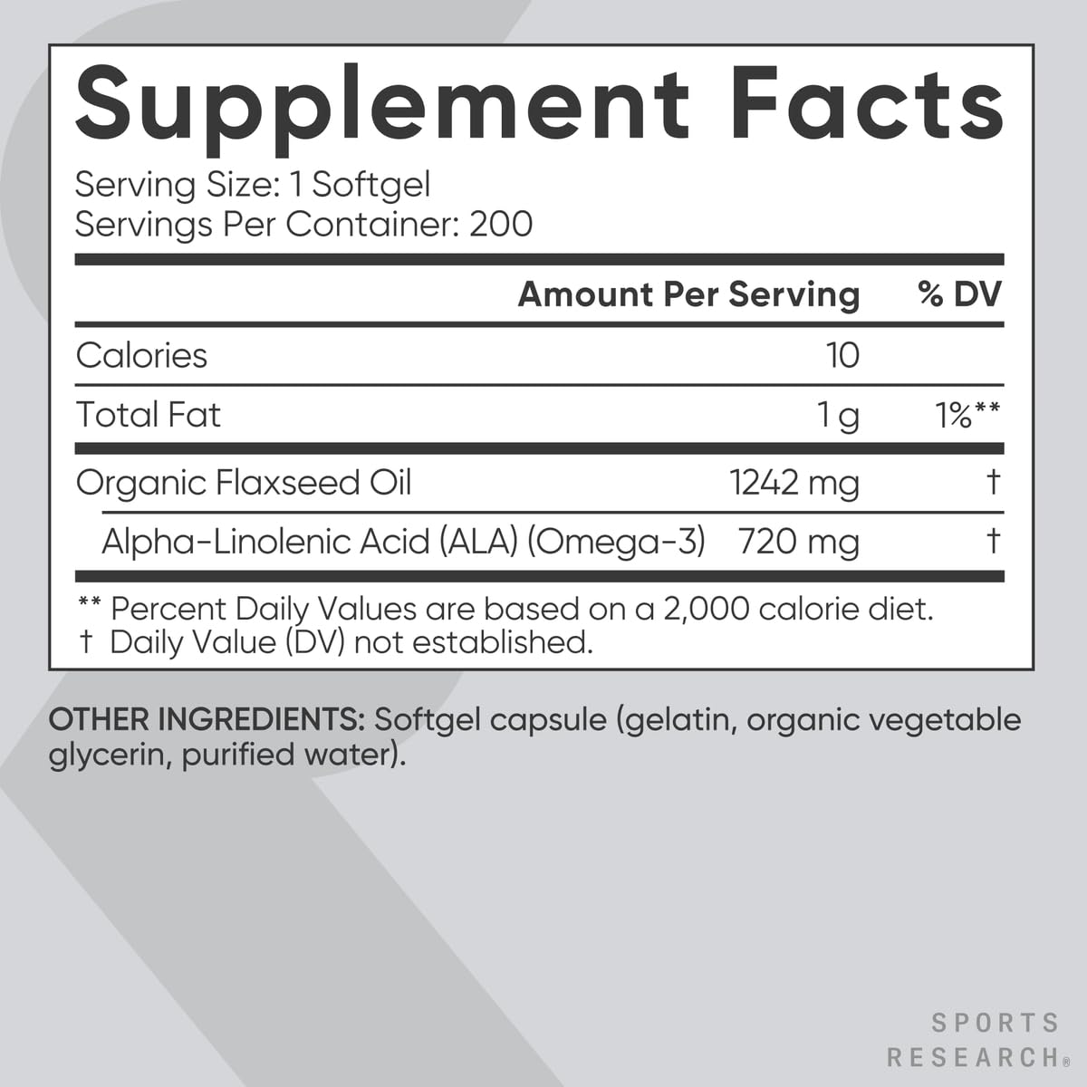 Sports Research Organic Flaxseed Oil Softgels 1242mg 200 Count