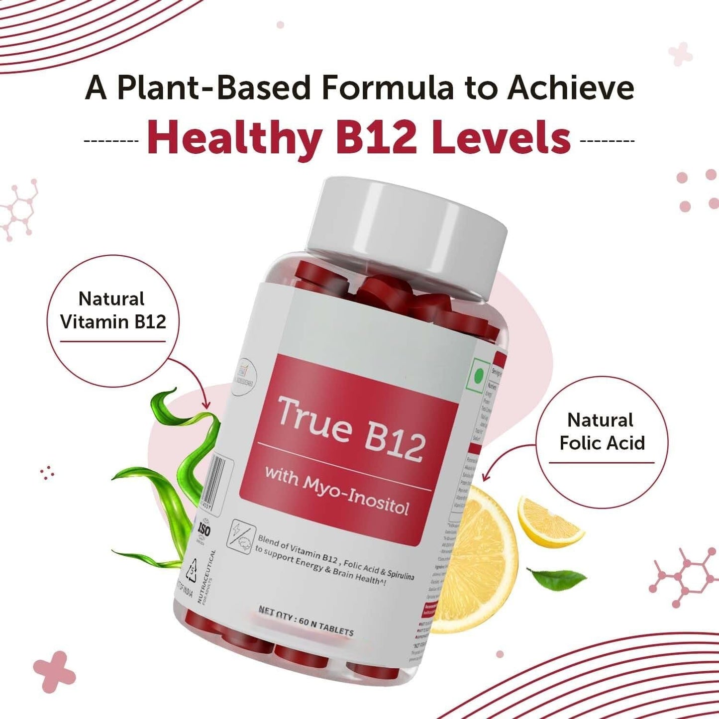 Generic Plant-Based True B12 Supplements for Men & Women, 60 Tablets
