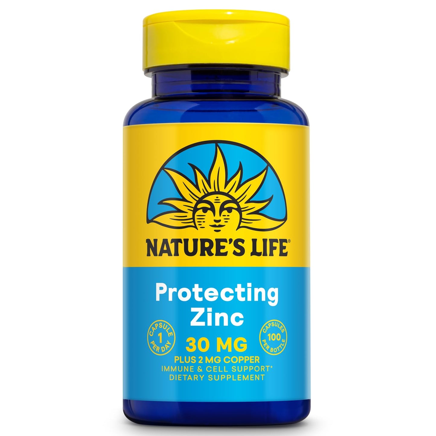 Nature's Life Zinc Picolinate 30mg Plus 2mg Copper Chelated Zinc Supplement Capsules, 100 Count