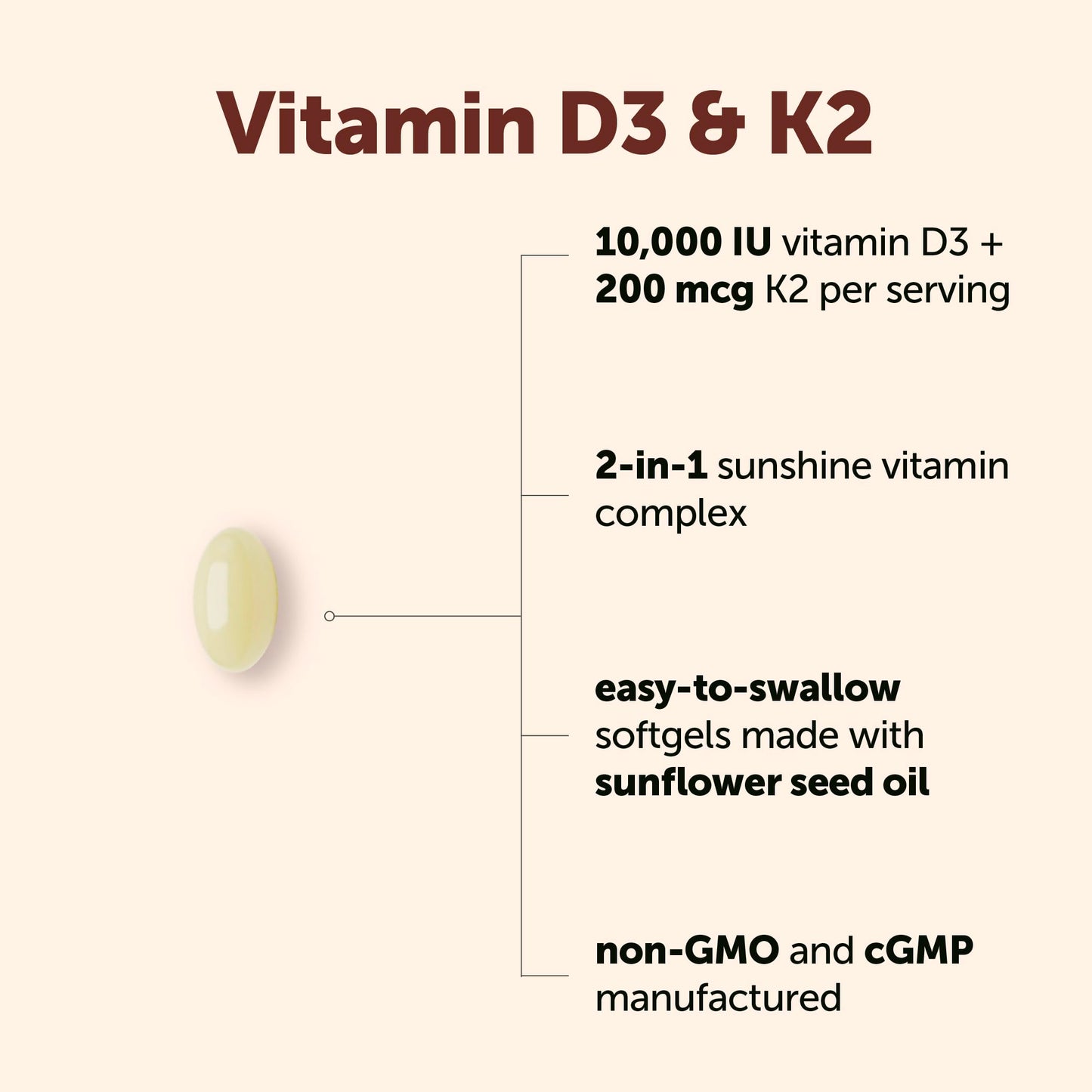 Micro Ingredients Vitamin D3 10,000 IU + K2 MK-7 200 mcg Per Serving Softgels, 90 Count