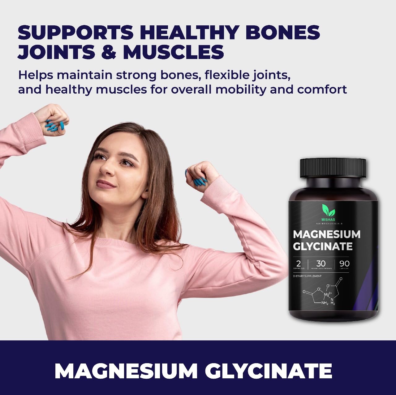 Mishas Magnesium Glycinate, Malate & Citrate Capsules, 90 Count