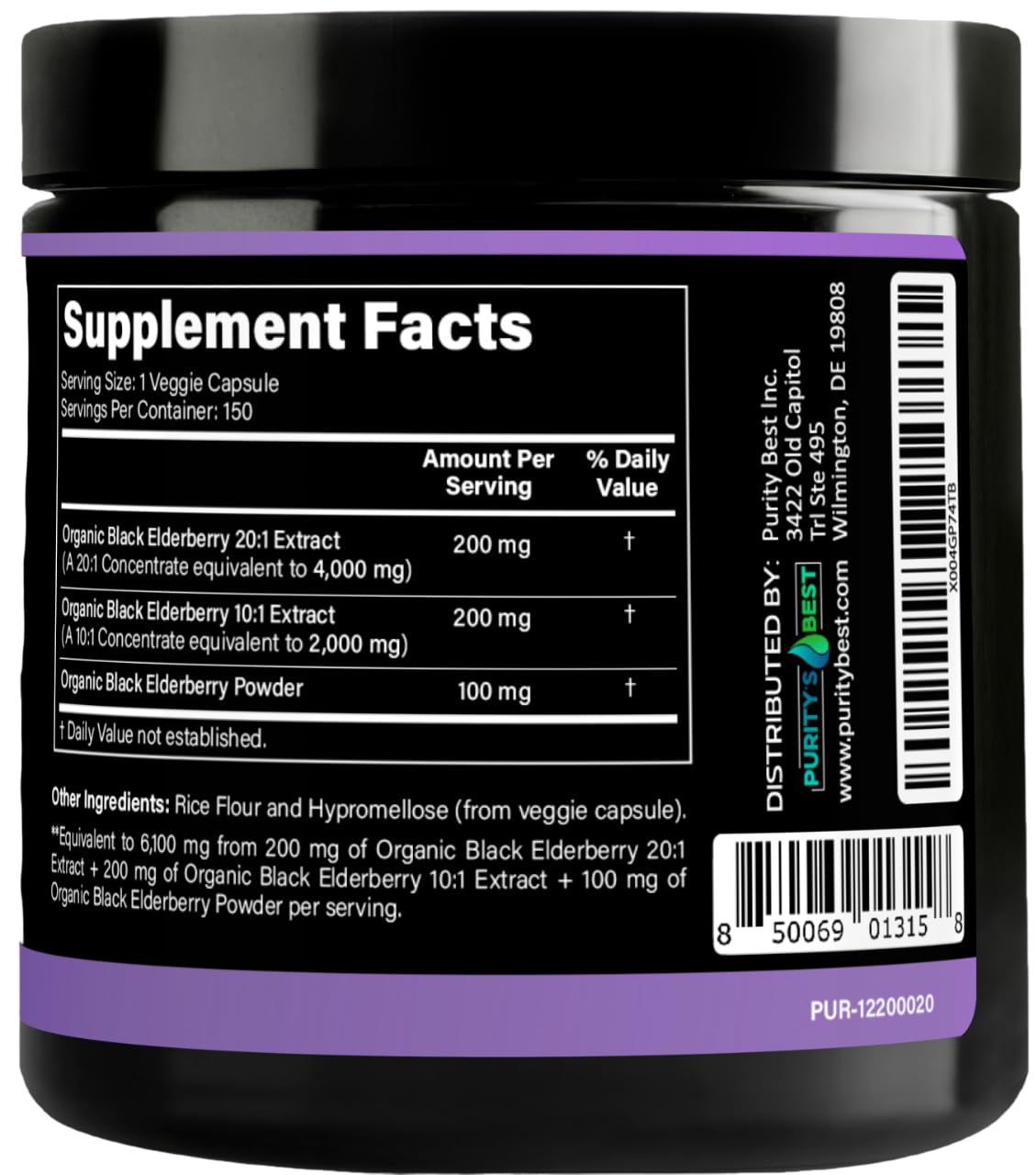 Purity`s Best Black Elderberry Extract Complex 150 Capsules