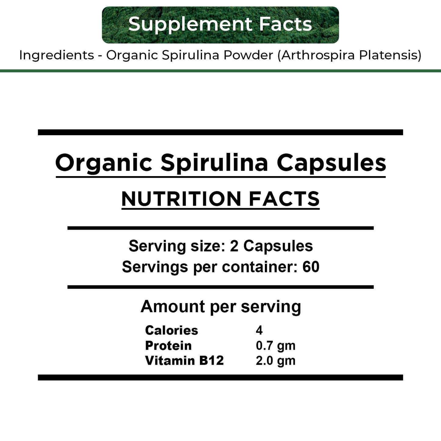 NUTRINPRO USDA Organic Spirulina Capsules, 120 Capsules