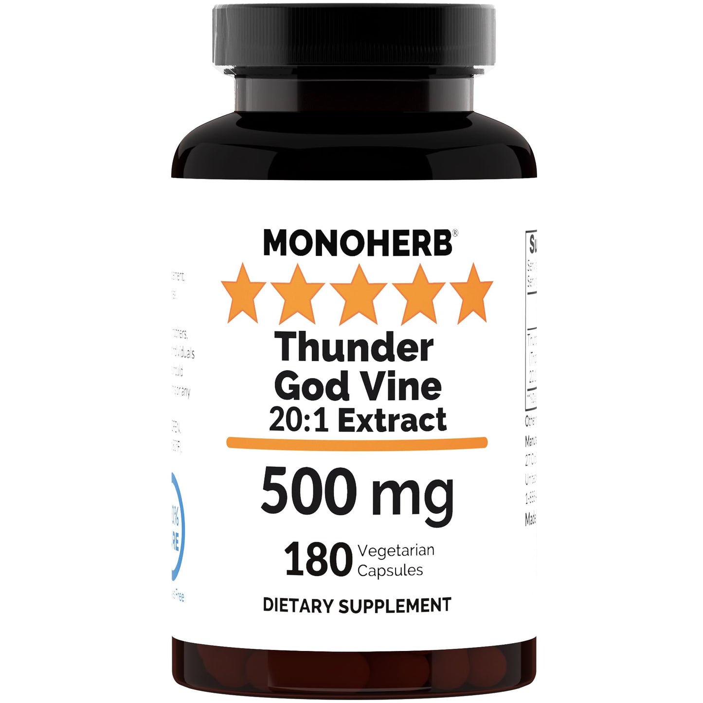MONOHERB Thunder God Vine 20:1 Root Extract 500 mg, 180 Capsules