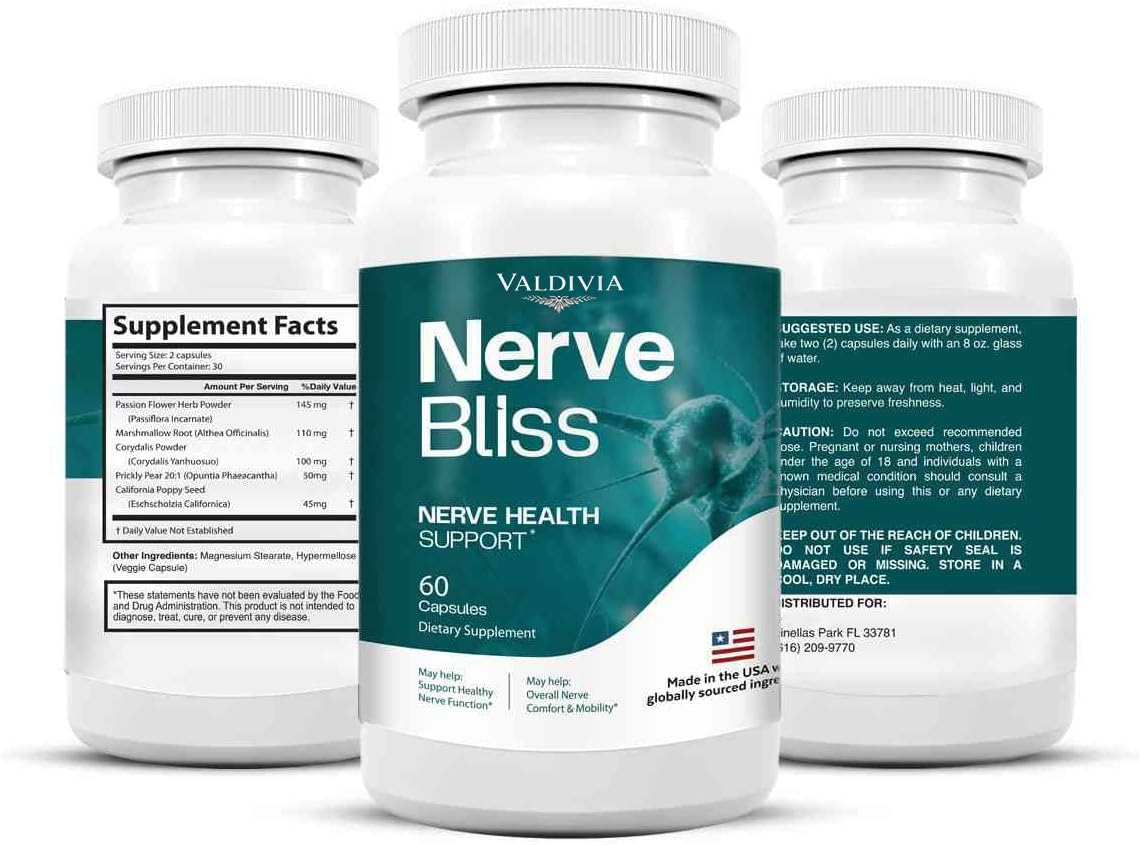 Valdivia NerveBliss Advanced Nerve Support Supplement Capsules, Premium Natural Multivitamin Advanced Formula, 300 Capsules