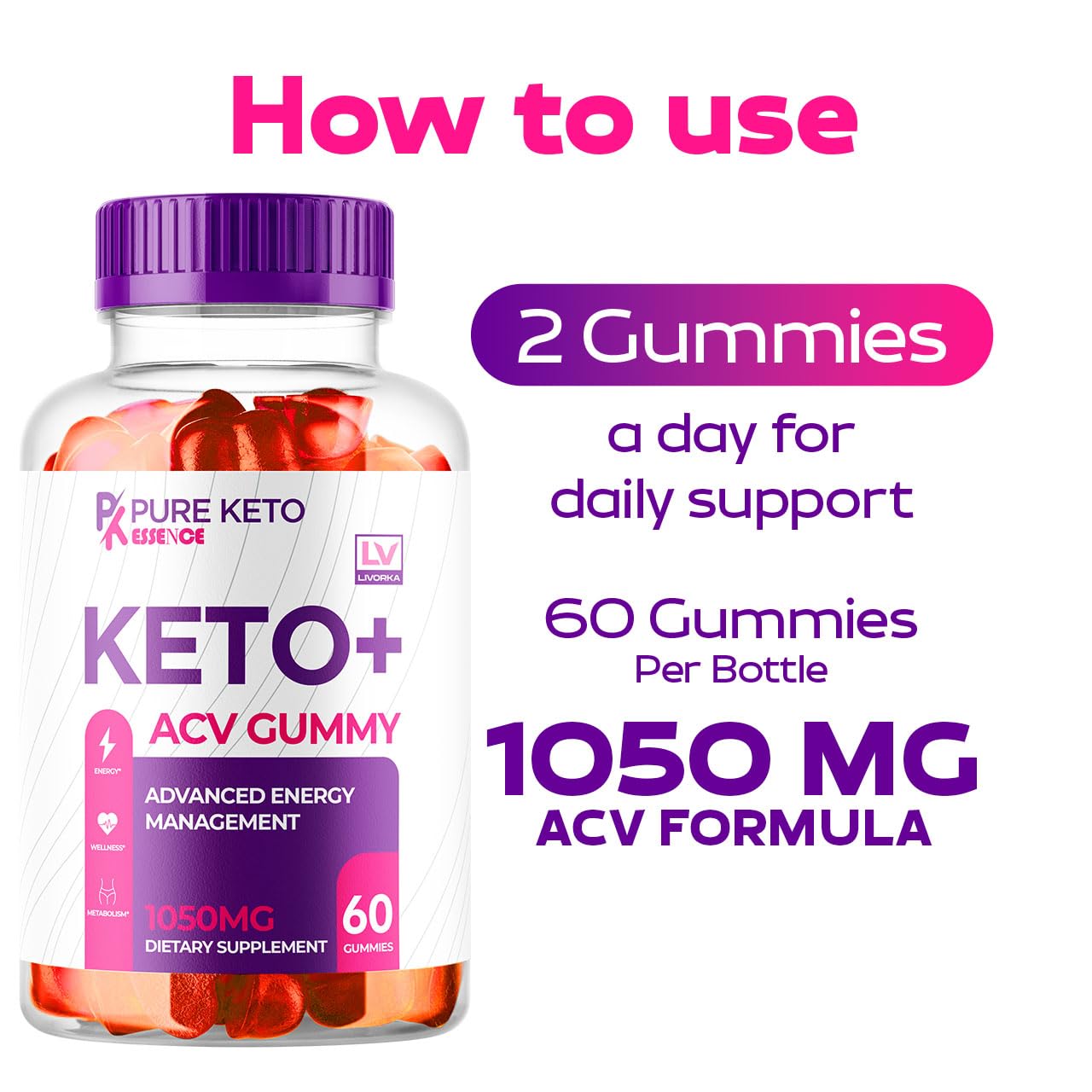 LIVORKA Pure Keto Essence Keto ACV Gummies, 180 Gummies