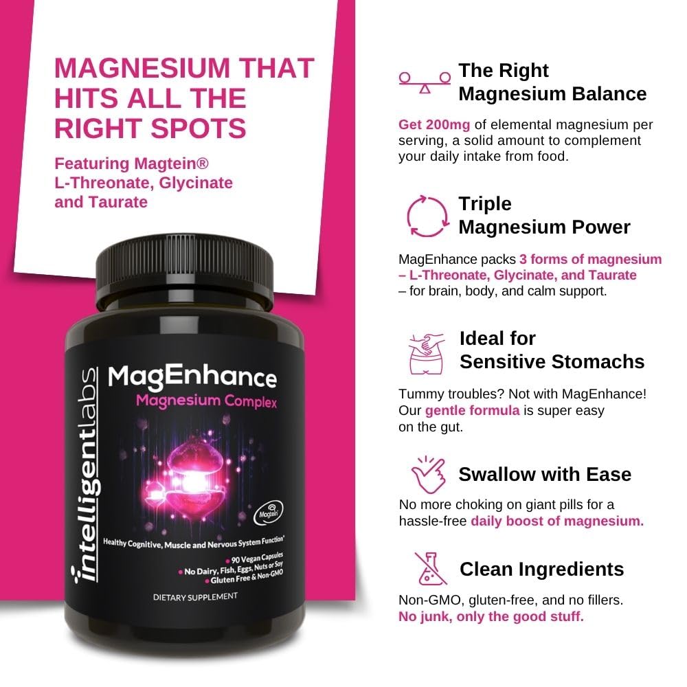 Intelligent Labs MagEnhance Magnesium Complex with Magtein L-Threonate Glycinate Capsule for Sleep, 90 Count