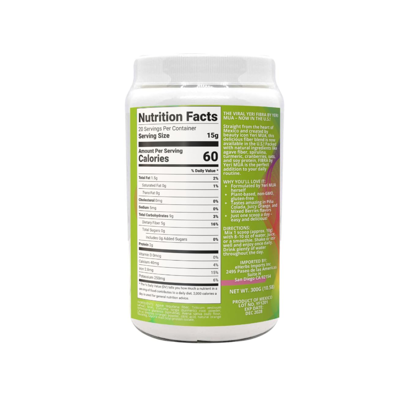 YERI FIBRA Daily Fiber Powder, Orange Flavor, 10 oz