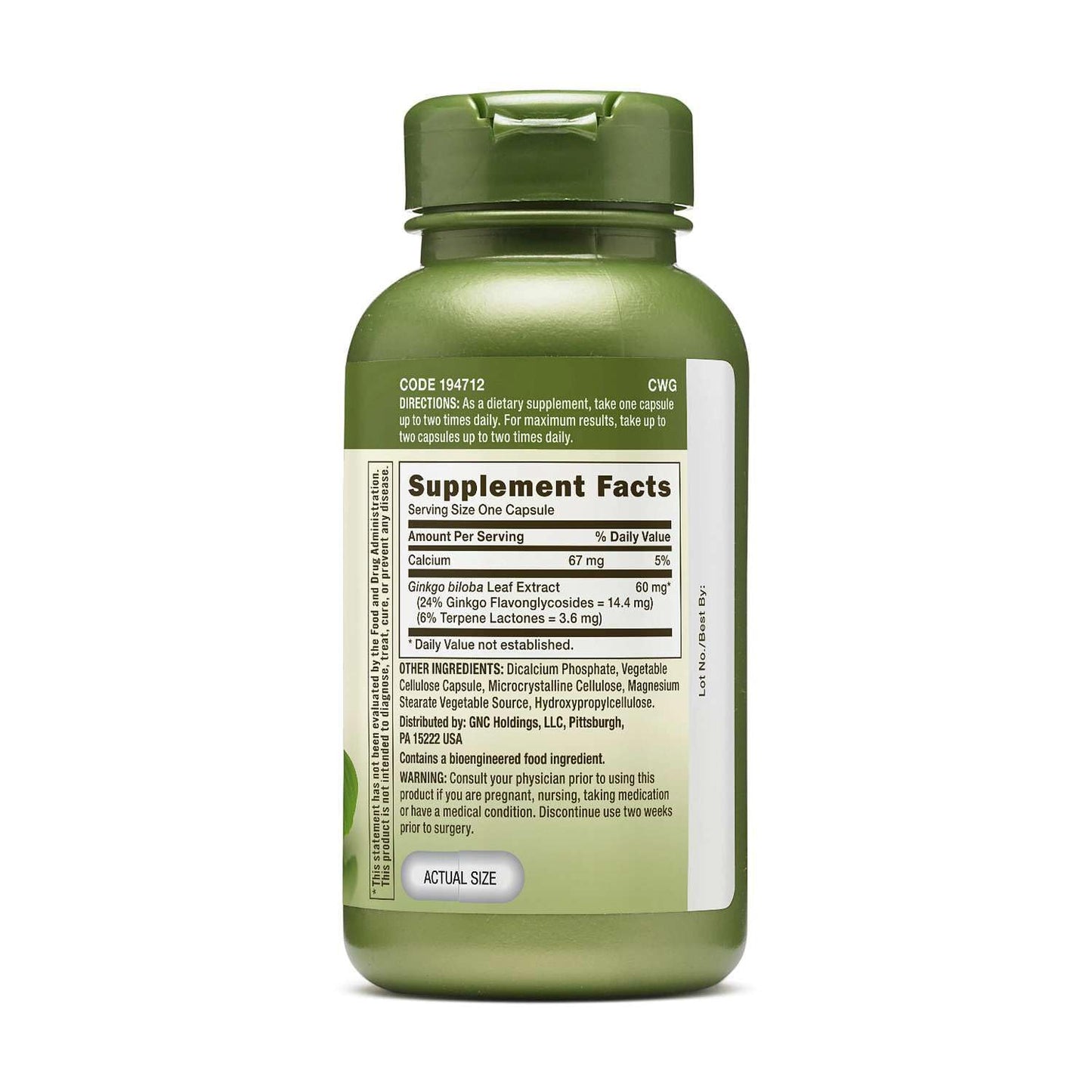 GNC Herbal Plus Ginkgo Biloba 60mg Capsule, 100 Count