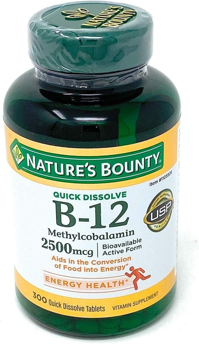 Nature's Bounty Vitamin B-12 2500 mcg Tablets, 300