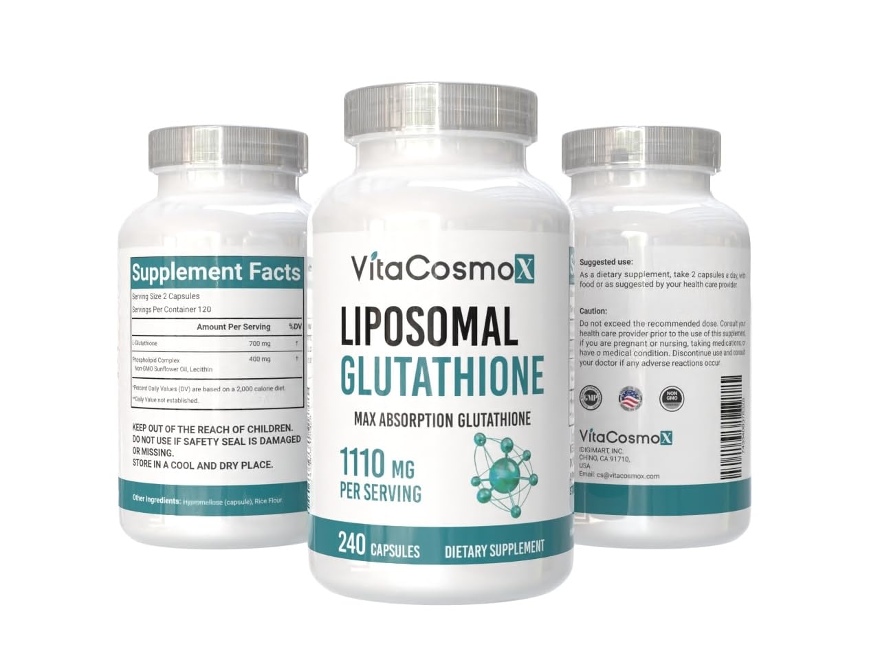 VitaCosmoX Liposomal Glutathione Capsules, 480 Count