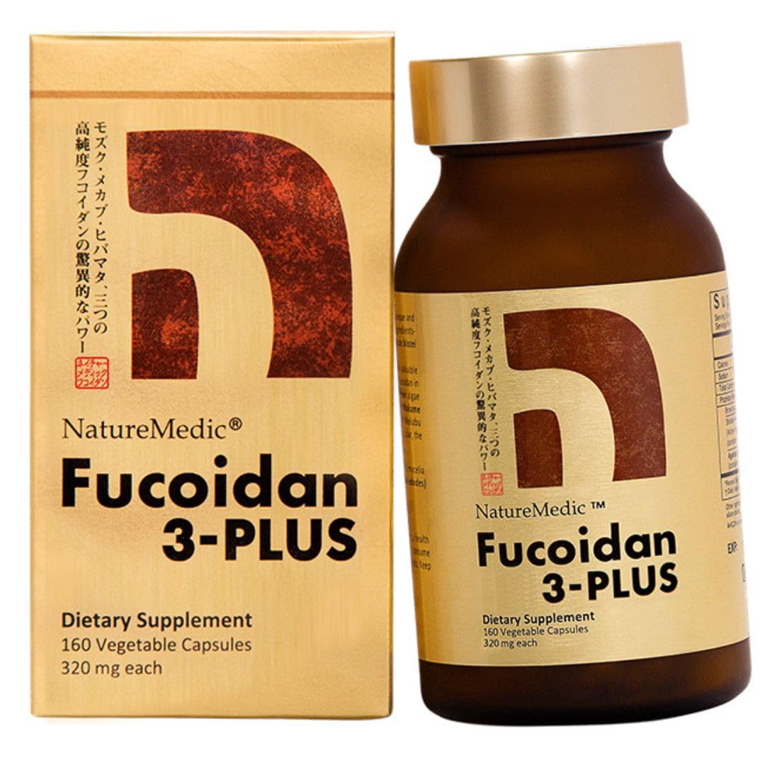 FUCOIDAN 3-PLUS Fucoidan Brown Seaweed Immunity Supplement with Three Types of High Purity Fucoidan Organic Mekabu Fucus Mozuku Agaricus, 160 Capsules