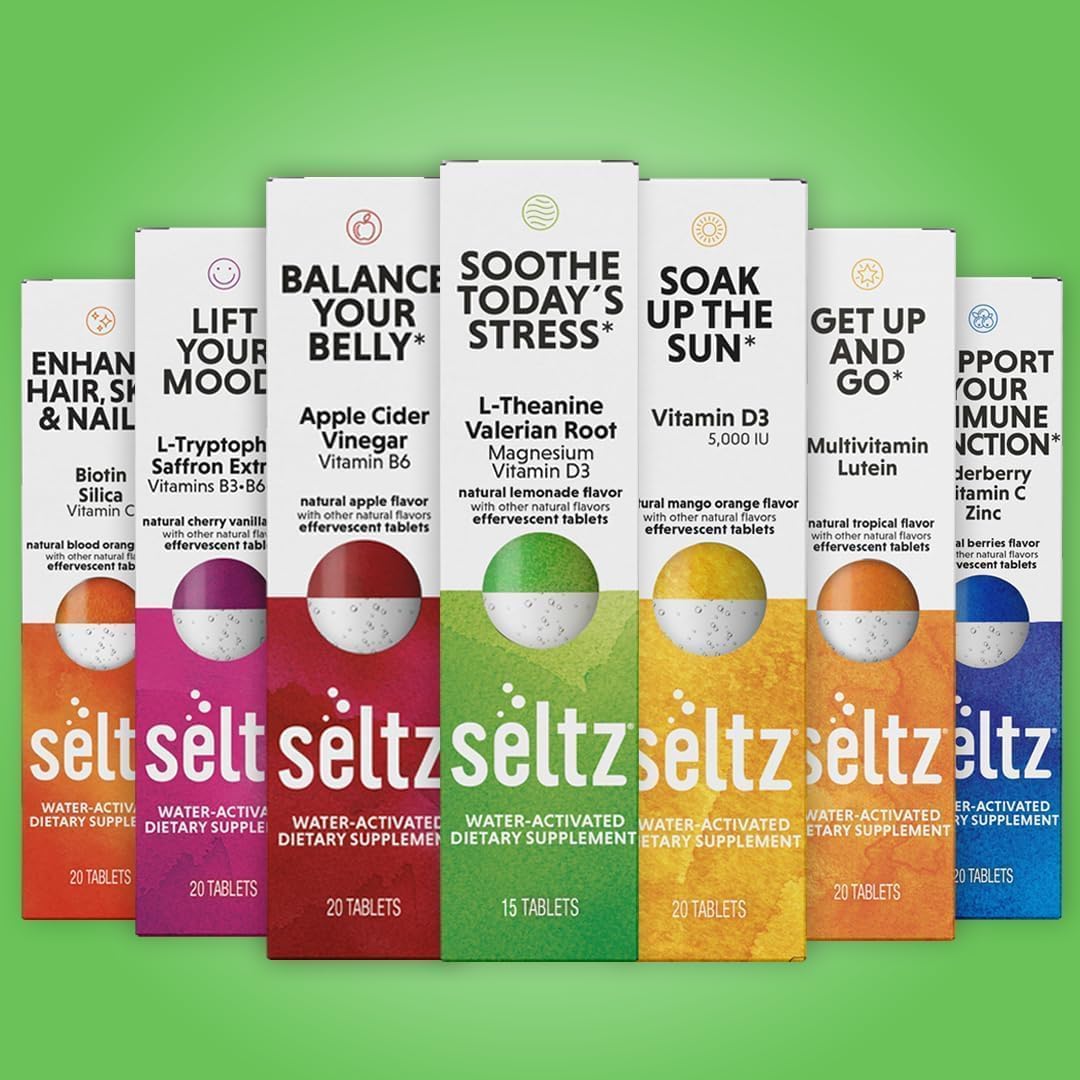 Seltz Soothe Today’s Stress – Effervescent Vitamins for Relaxation & Focus with L-Theanine, Magnesium & Vitamin D3, Lemonade Flavor, 90 Tablets