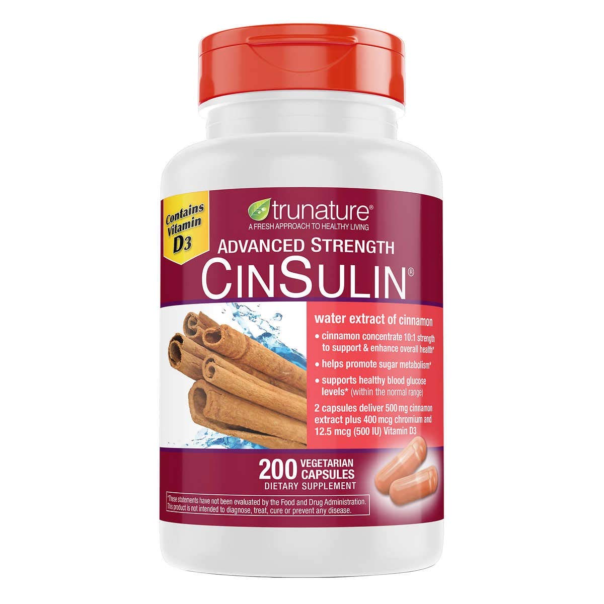 TruNature CinSulin 500mg Capsules, 200 Capsules