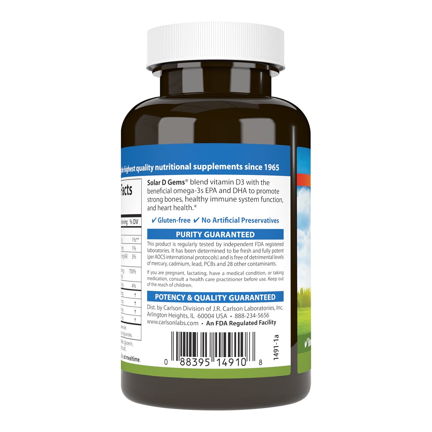 Carlson Solar D Gems Vitamin D3 and Omega-3 Softgels, 120 Count