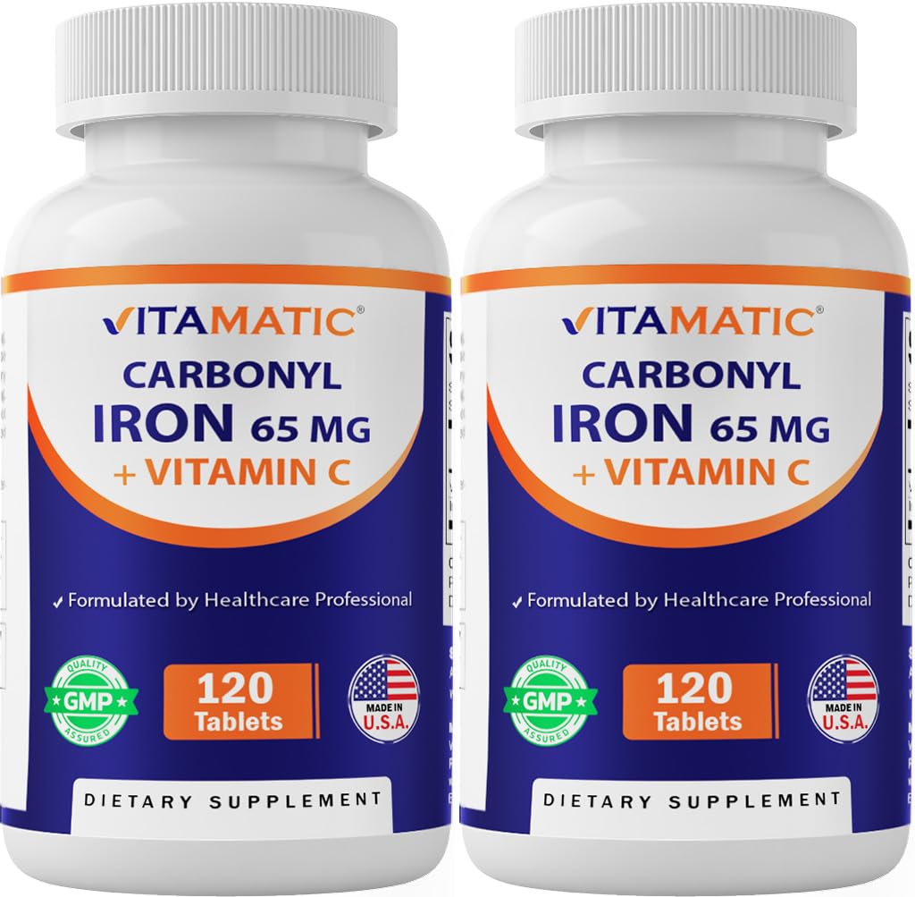 Vitamatic Carbonyl Iron 65 mg with Vitamin C – Gentle Iron Supplement for Energy & Immune Support – High Absorption, 240 Tablets