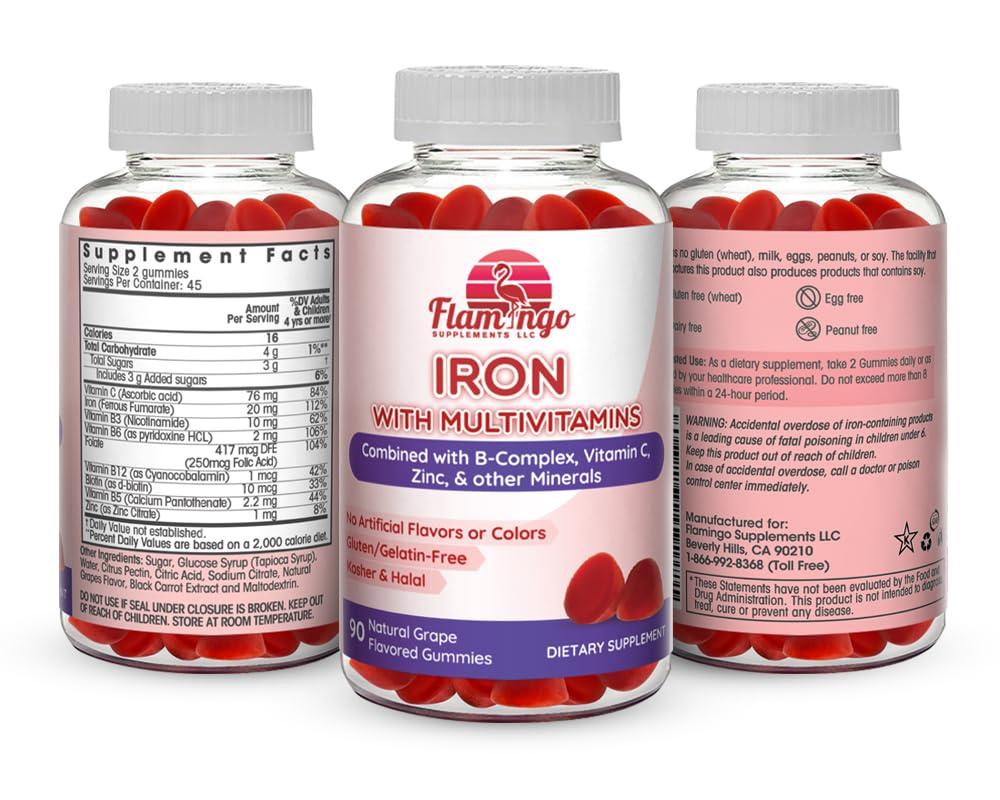 Flamingo Supplements Iron Gummies Gummy, 90 Count