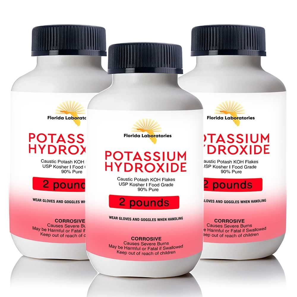 Florida Laboratories Potassium Hydroxide 90% Pure Food Grade Caustic Potash Powder 96 oz