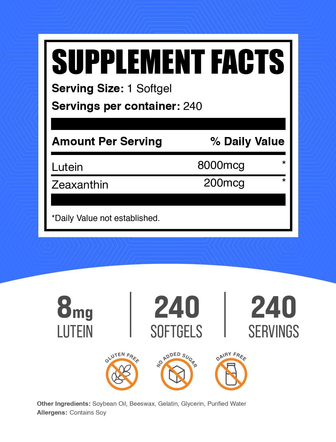 BulkSupplements Lutein with Zeaxanthin Softgels 240 Softgels