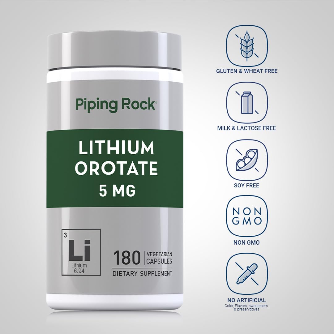 Piping Rock Lithium Orotate Supplement 5mg Capsule, 180 Count