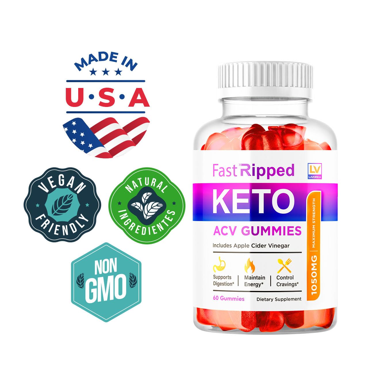 LIVORKA Fast Ripped Keto ACV Gummies, 300 Count
