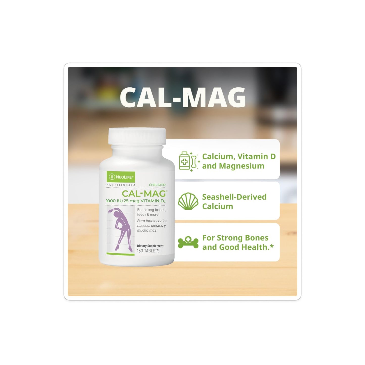 NeoLife Chelated Cal-Mag Tablets with 1000 IU Vitamin D3, 150 Tablets