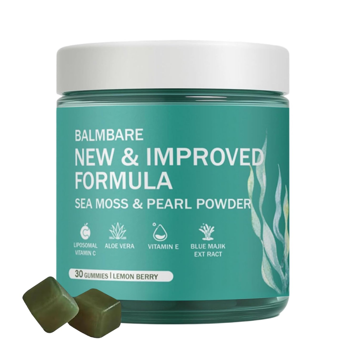 balmbare Revive Hair Gummies Sea Moss with Hair, Skin & Nails Vitamins, Pearl Powder, Vitamin E, Aloe Vera, Liposomal Vitamin C, 30 Count